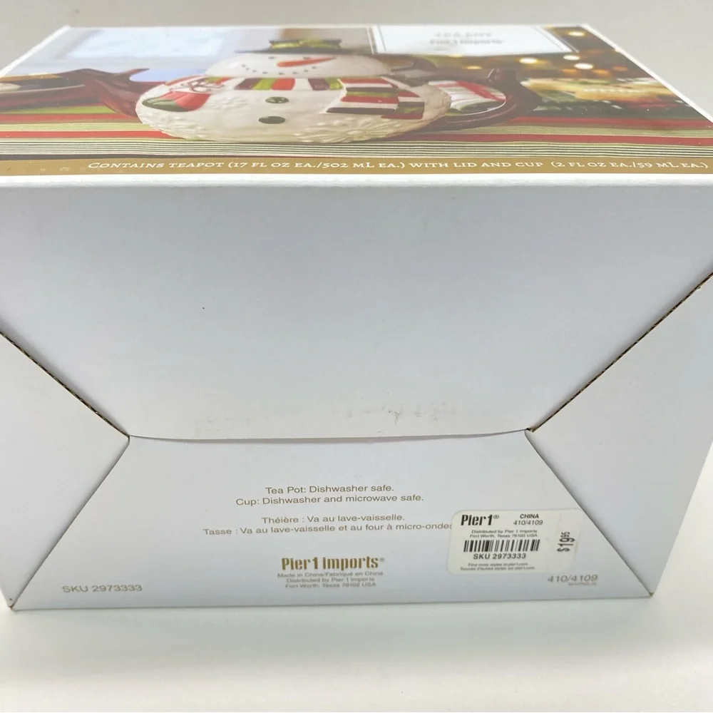 Pier 1 Imports Snowman Teapot Set w/Lid & Cup Tea for One Christmas Holiday